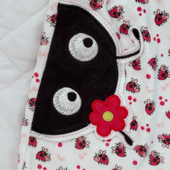 ⭒ 6M BadaBoom Ladybug All Over Print Ruffle Romper Floral Embroidered Spring ⭒ - Picture 2 of 9